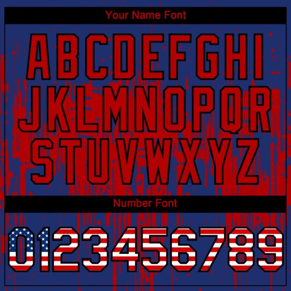 Custom Royal Vintage USA Flag Black-Red Dripping Splatter Paint Authentic Baseball Jersey