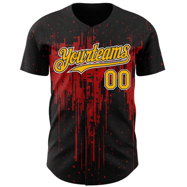 Custom Black Gold Red-White Dripping Splatter Paint Authentic Baseball Jersey