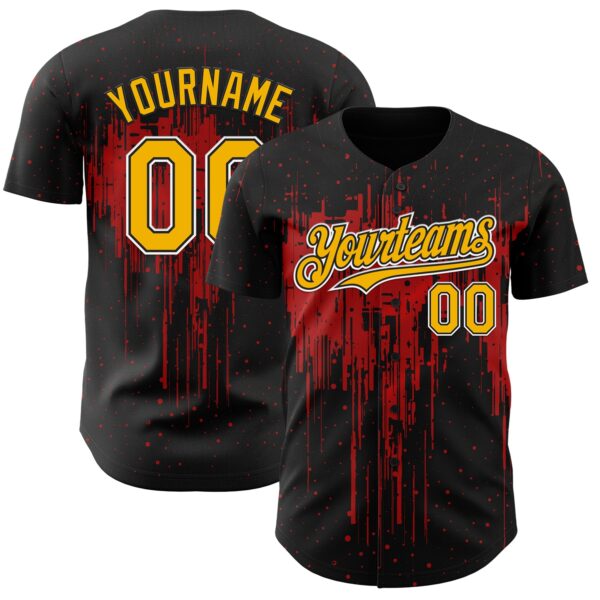 Custom Black Gold Red-White Dripping Splatter Paint Authentic Baseball Jersey