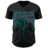 Custom Black Teal-Pink Dripping Splatter Paint Authentic Baseball Jersey