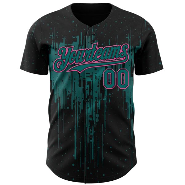 Custom Black Teal-Pink Dripping Splatter Paint Authentic Baseball Jersey