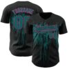 Custom Black Teal-Pink Dripping Splatter Paint Authentic Baseball Jersey