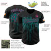 Custom Black Teal-Pink Dripping Splatter Paint Authentic Baseball Jersey