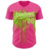 Custom Pink Neon Green-White Dripping Splatter Paint Authentic Baseball Jersey