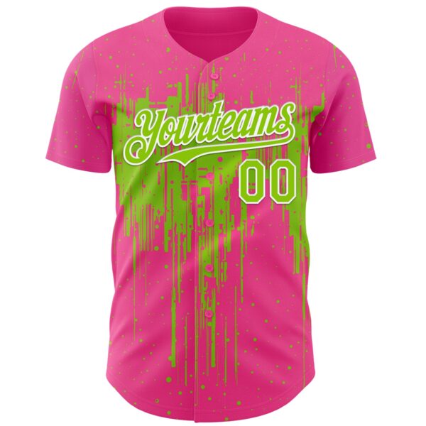 Custom Pink Neon Green-White Dripping Splatter Paint Authentic Baseball Jersey