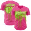 Custom Pink Neon Green-White Dripping Splatter Paint Authentic Baseball Jersey