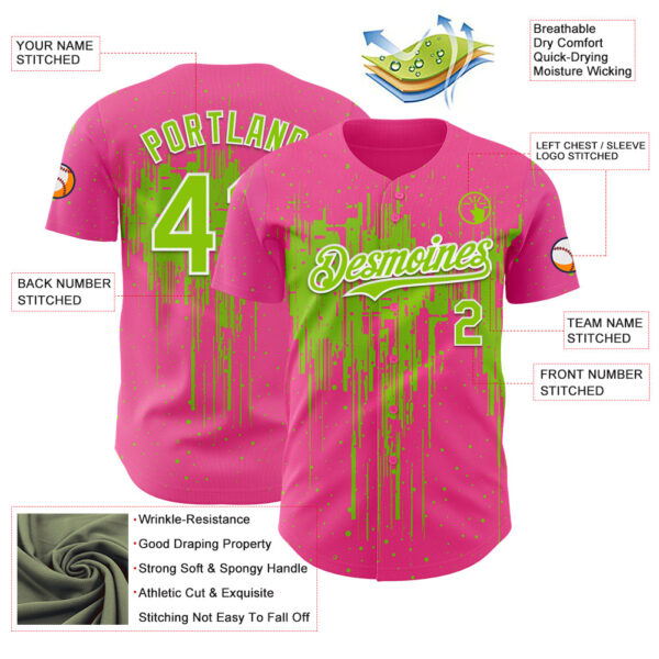 Custom Pink Neon Green-White Dripping Splatter Paint Authentic Baseball Jersey
