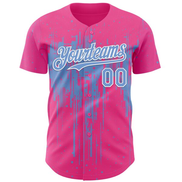 Custom Pink Light Blue-White Dripping Splatter Paint Authentic Baseball Jersey