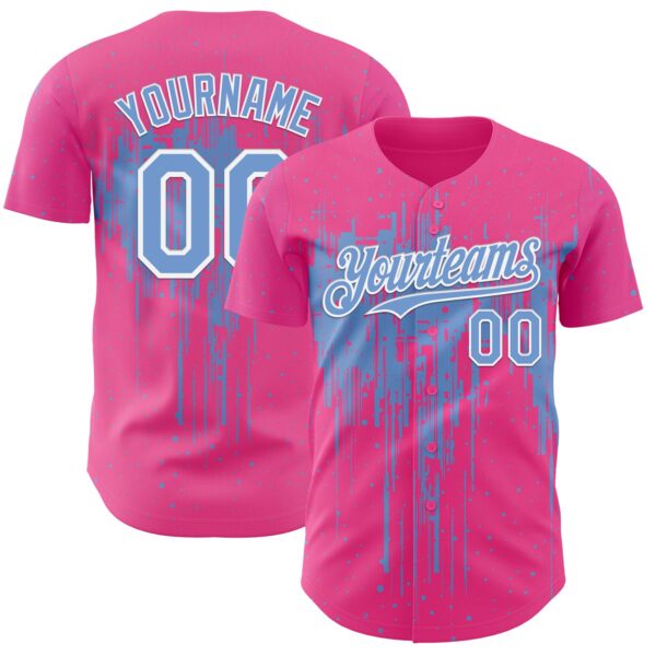 Custom Pink Light Blue-White Dripping Splatter Paint Authentic Baseball Jersey