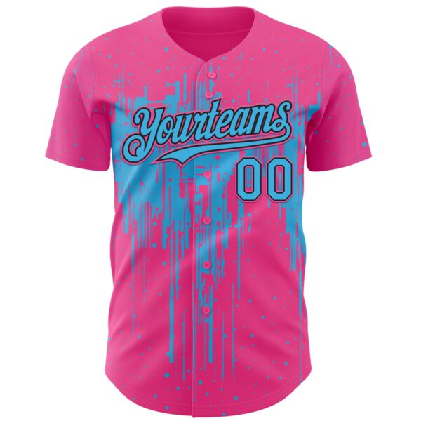 Custom Pink Sky Blue-Black Dripping Splatter Paint Authentic Baseball Jersey