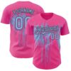 Custom Pink Light Blue-Black Dripping Splatter Paint Authentic Baseball Jersey