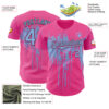 Custom Pink Light Blue-Black Dripping Splatter Paint Authentic Baseball Jersey