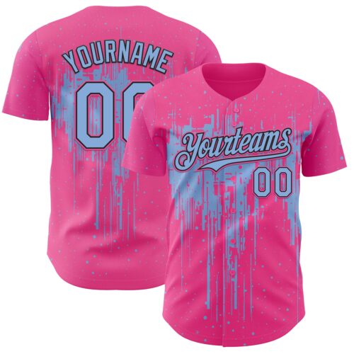Custom Pink Light Blue-Black Dripping Splatter Paint Authentic Baseball Jersey