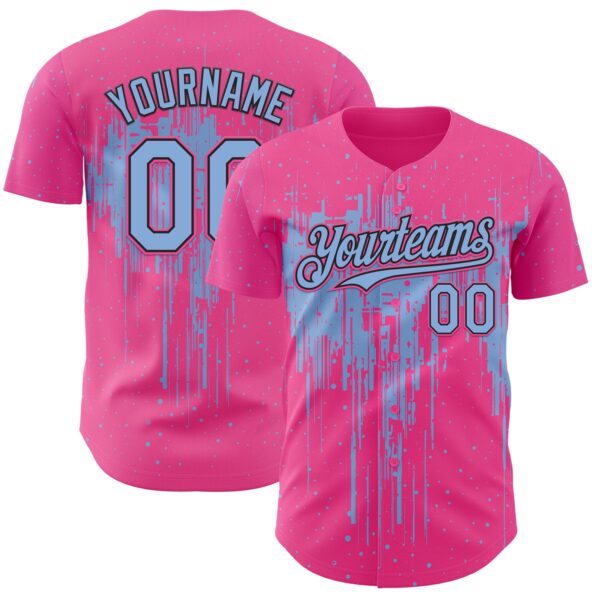 Custom Pink Light Blue-Black Dripping Splatter Paint Authentic Baseball Jersey