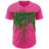 Custom Pink Grass Green-Black Dripping Splatter Paint Authentic Baseball Jersey