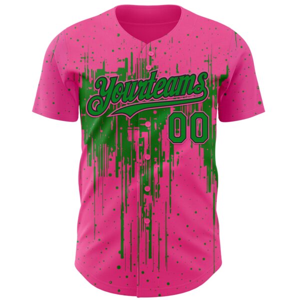 Custom Pink Grass Green-Black Dripping Splatter Paint Authentic Baseball Jersey