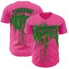 Custom Pink Grass Green-Black Dripping Splatter Paint Authentic Baseball Jersey