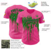 Custom Pink Grass Green-Black Dripping Splatter Paint Authentic Baseball Jersey