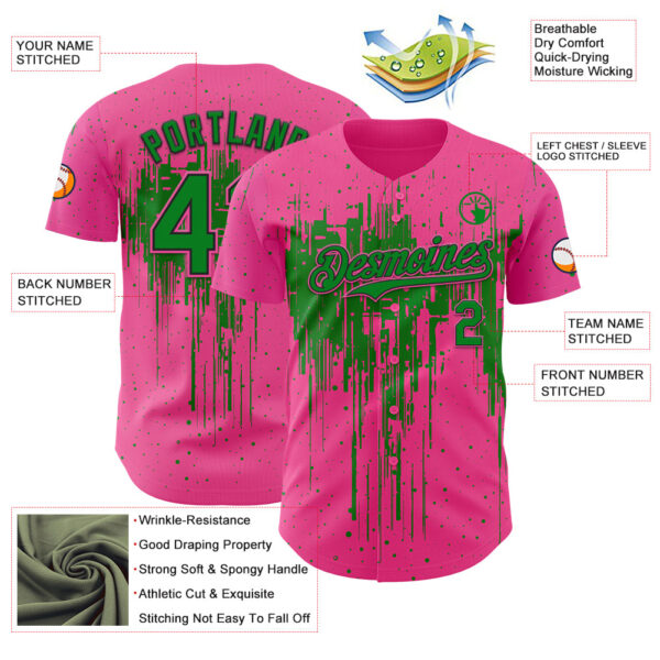 Custom Pink Grass Green-Black Dripping Splatter Paint Authentic Baseball Jersey