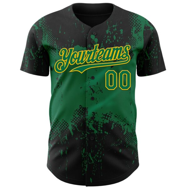 Custom Black Kelly Green-Yellow Abstract Splatter Grunge Paint Authentic Baseball Jersey