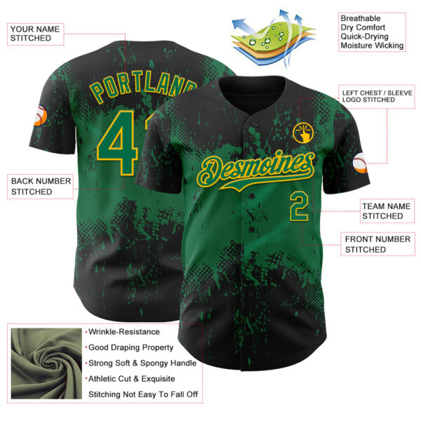 Custom Black Kelly Green-Yellow Abstract Splatter Grunge Paint Authentic Baseball Jersey