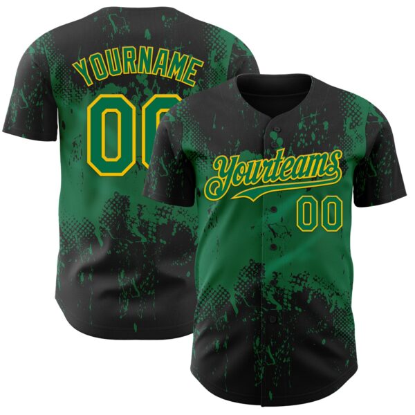 Custom Black Kelly Green-Yellow Abstract Splatter Grunge Paint Authentic Baseball Jersey