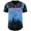 Custom Black Sky Blue-Pink Abstract Splatter Grunge Paint Authentic Baseball Jersey