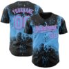 Custom Black Sky Blue-Pink Abstract Splatter Grunge Paint Authentic Baseball Jersey