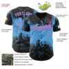 Custom Black Sky Blue-Pink Abstract Splatter Grunge Paint Authentic Baseball Jersey