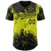 Custom Black Neon Yellow Abstract Splatter Grunge Paint Authentic Baseball Jersey