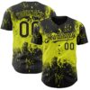 Custom Black Neon Yellow Abstract Splatter Grunge Paint Authentic Baseball Jersey