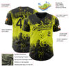 Custom Black Neon Yellow Abstract Splatter Grunge Paint Authentic Baseball Jersey