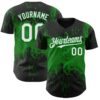 Custom Black White-Grass Green Abstract Splatter Grunge Paint Authentic Baseball Jersey