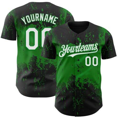 Custom Black White-Grass Green Abstract Splatter Grunge Paint Authentic Baseball Jersey