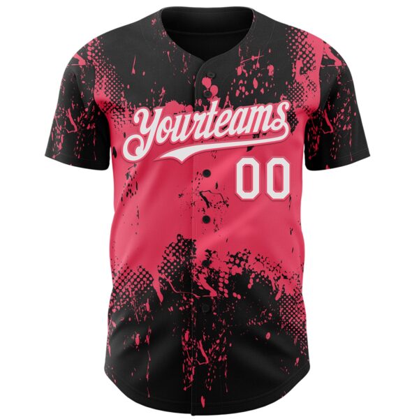 Custom Black White-Neon Pink Abstract Splatter Grunge Paint Authentic Baseball Jersey
