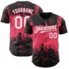 Custom Black White-Neon Pink Abstract Splatter Grunge Paint Authentic Baseball Jersey