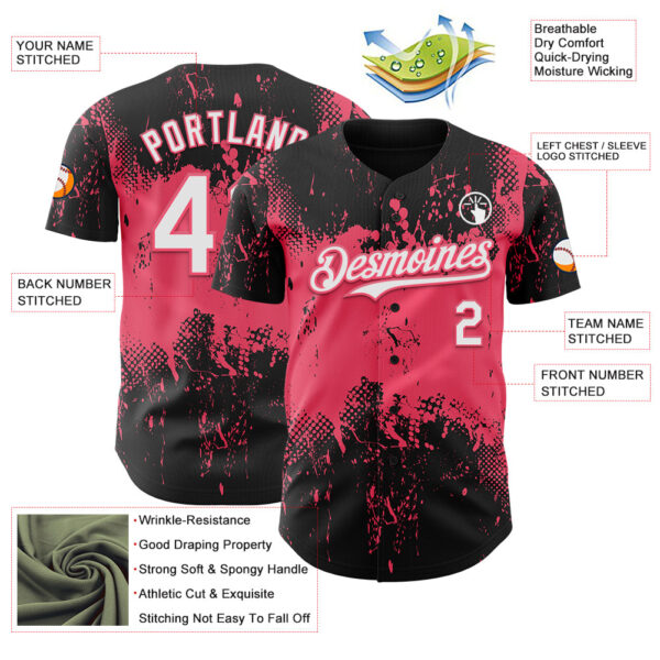 Custom Black White-Neon Pink Abstract Splatter Grunge Paint Authentic Baseball Jersey