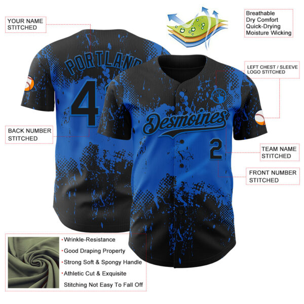 Custom Black Blue Abstract Splatter Grunge Paint Authentic Baseball Jersey