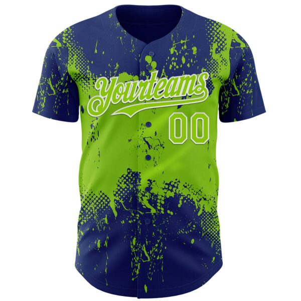 Custom Royal Neon Green-White Abstract Splatter Grunge Paint Authentic Baseball Jersey