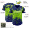 Custom Royal Neon Green-White Abstract Splatter Grunge Paint Authentic Baseball Jersey