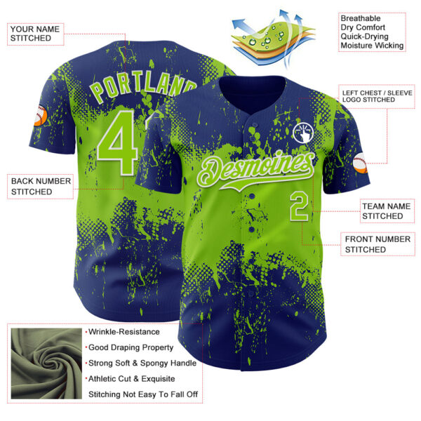Custom Royal Neon Green-White Abstract Splatter Grunge Paint Authentic Baseball Jersey