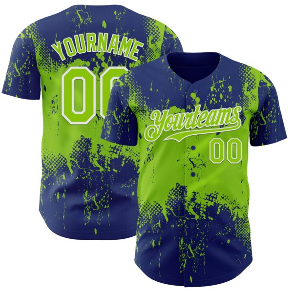 Custom Royal Neon Green-White Abstract Splatter Grunge Paint Authentic Baseball Jersey