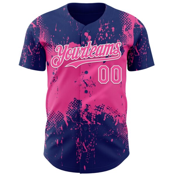 Custom Royal Pink-White Abstract Splatter Grunge Paint Authentic Baseball Jersey