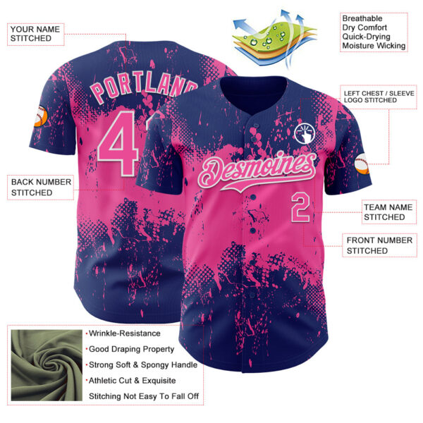 Custom Royal Pink-White Abstract Splatter Grunge Paint Authentic Baseball Jersey