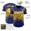 Custom Royal White-Old Gold Abstract Splatter Grunge Paint Authentic Baseball Jersey