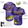 Custom Purple Yellow 3D Pattern Design Sun Beach Hawaii Palm Trees Authentic Baseball Jersey