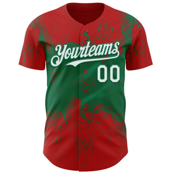 Custom Red White-Kelly Green Abstract Splatter Grunge Paint Authentic Baseball Jersey