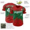 Custom Red White-Kelly Green Abstract Splatter Grunge Paint Authentic Baseball Jersey