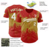 Custom Red White-Old Gold Abstract Splatter Grunge Paint Authentic Baseball Jersey