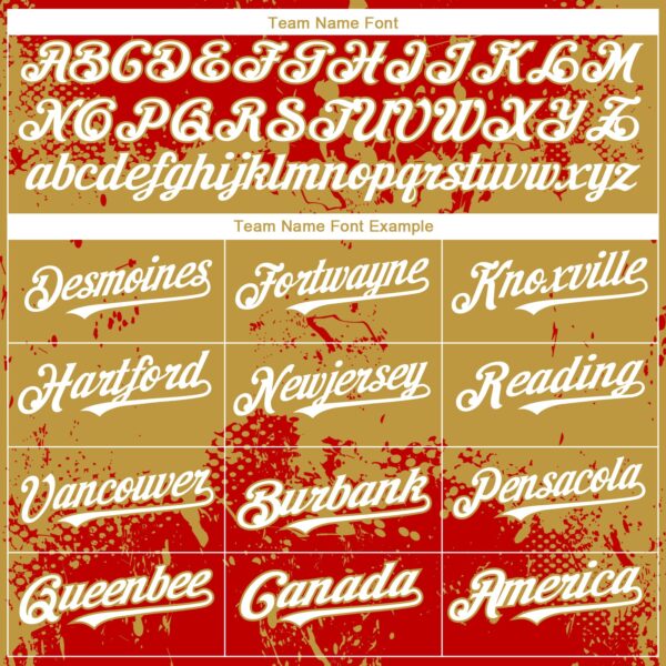 Custom Red White-Old Gold Abstract Splatter Grunge Paint Authentic Baseball Jersey